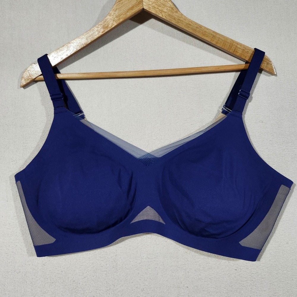 Honeylove Women Crossover Bra Royal Blue Sand Wire-Free Mesh Support 1X Comfort